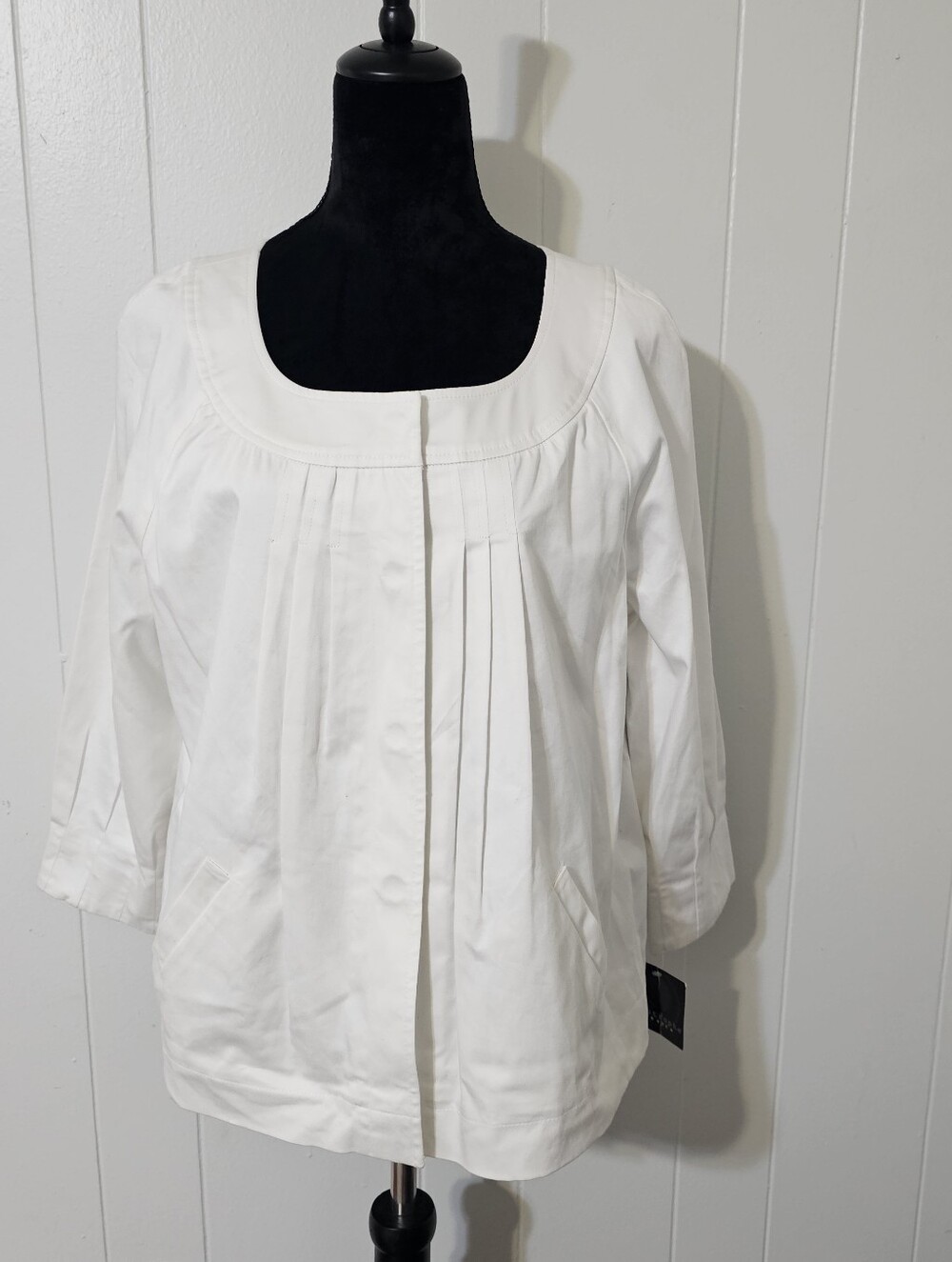 Apostrophe White Cotton Swing Jacket Top Womens Size 14 NWT Stretch Pockets